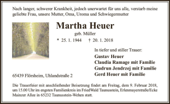 Traueranzeige von Martha Heuer von Trauerportal Rhein Main Presse