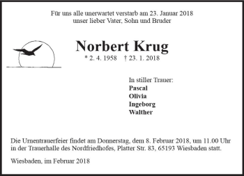 Traueranzeige von Norbert Krug von Trauerportal Rhein Main Presse