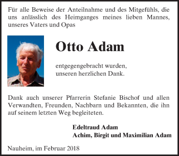 Traueranzeige von Otto Adam von Trauerportal Rhein Main Presse