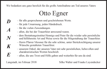 Traueranzeige von Otto Egner von Trauerportal Rhein Main Presse