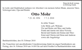 Traueranzeige von Otto Mohr von  Gießener Anzeiger