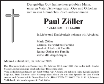 Traueranzeige von Paul Zöller von Trauerportal Rhein Main Presse