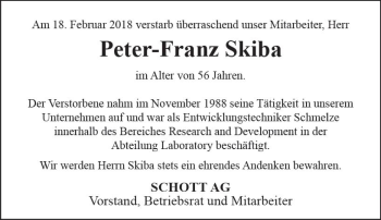 Traueranzeige von Peter-Franz Skiba von Trauerportal Rhein Main Presse