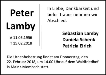 Traueranzeige von Peter Lamby von Trauerportal Rhein Main Presse