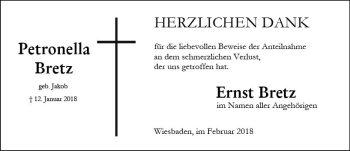 Traueranzeige von Petronella Bretz von Trauerportal Rhein Main Presse