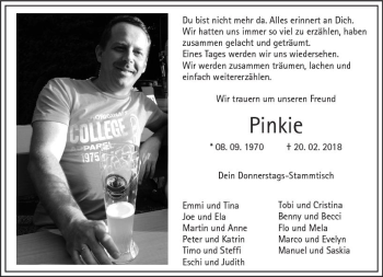 Traueranzeige von Pinkie  von  Kreisanzeiger