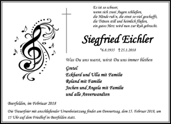 Traueranzeige von Siegfried Eichler von Trauerportal Rhein Main Presse