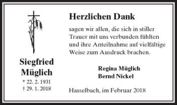 Traueranzeige von Siegfried Müglich von  Camberger Anzeiger