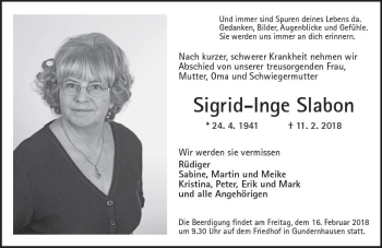 Traueranzeige von Sigrid-Inge Slabon von Trauerportal Rhein Main Presse