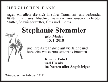 Traueranzeige von Stephanie Stemmler von Trauerportal Rhein Main Presse