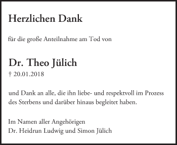 Traueranzeige von Theo Jülich von Trauerportal Rhein Main Presse