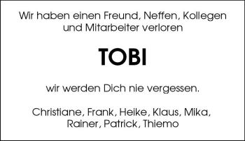 Traueranzeige von Tobias Menges von Trauerportal Rhein Main Presse