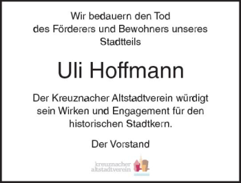 Traueranzeige von Uli Hoffmann von Trauerportal Rhein Main Presse