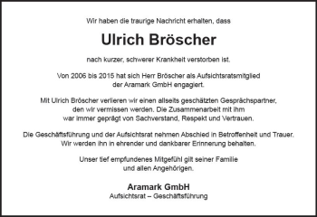 Traueranzeige von Ulrich Bröscher von Trauerportal Rhein Main Presse