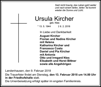 Traueranzeige von Ursula Kircher von VRM Trauer