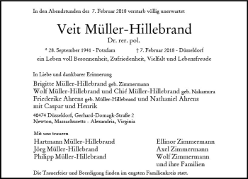 Traueranzeige von Veit Müller-Hillebrand von  Gießener Anzeiger