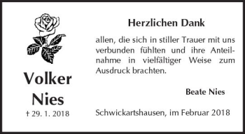 Traueranzeige von Volker Nies von  Kreisanzeiger