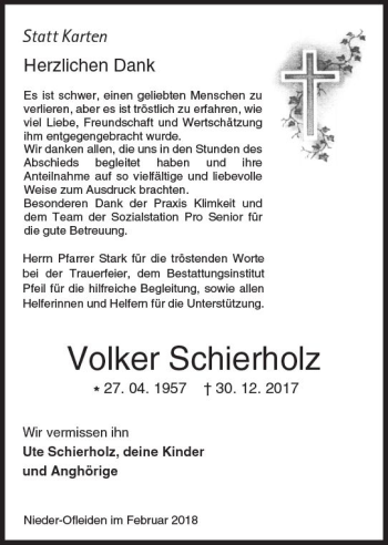 Traueranzeige von Volker Schierholz von VRM Trauer