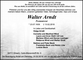 Traueranzeige von Walter Arndt von Trauerportal Rhein Main Presse