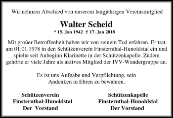 Traueranzeige von Walter Scheid von  Usinger Anzeiger