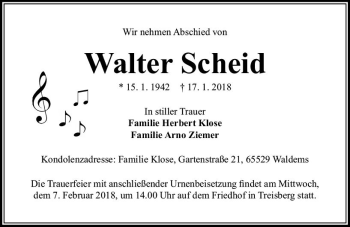 Traueranzeige von Walter Scheid von  Usinger Anzeiger