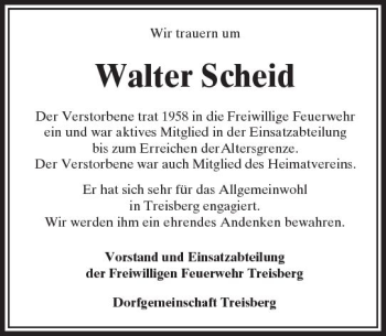 Traueranzeige von Walter Scheid von  Usinger Anzeiger