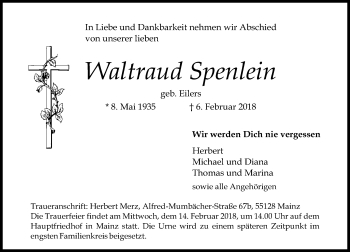 Traueranzeige von Waltraud Spenlein von Trauerportal Rhein Main Presse