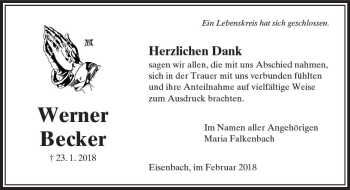 Traueranzeige von Werner Becker von  Camberger Anzeiger