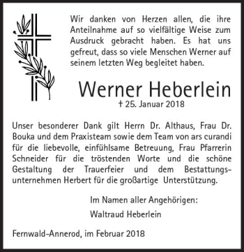 Traueranzeige von Werner Heberlein von  Gießener Anzeiger