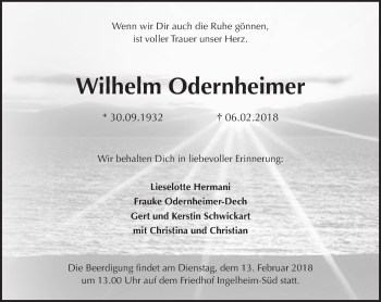 Traueranzeige von Wilhelm Odernheimer von Trauerportal Rhein Main Presse