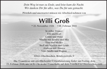 Traueranzeige von Willi Groß von  Camberger Anzeiger
