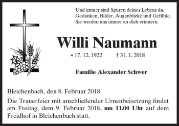 Traueranzeige von Willi Naumann von  Kreisanzeiger
