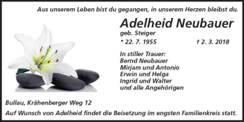 Traueranzeige von Adelheid Neubauer von Trauerportal Rhein Main Presse