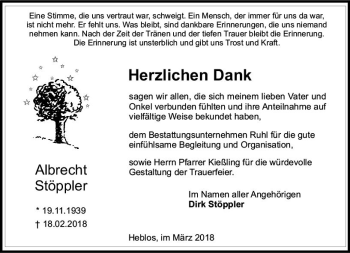 Traueranzeige von Albrecht Stöppler von VRM Trauer