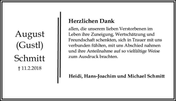 Traueranzeige von August Schmitt von Trauerportal Rhein Main Presse