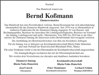 Traueranzeige von Bernd Koßmann von Trauerportal Rhein Main Presse