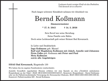 Traueranzeige von Bernd Koßmann von Trauerportal Rhein Main Presse