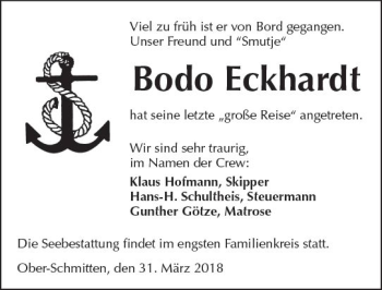 Traueranzeige von Bodo Eckhardt von  Kreisanzeiger