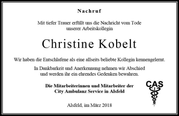 Traueranzeige von Christine Kobelt von VRM Trauer