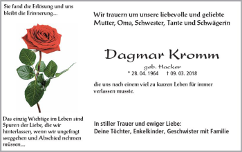 Traueranzeige von Dagmar Kromm von  Kreisanzeiger