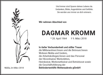 Traueranzeige von Dagmar Kromm von  Kreisanzeiger