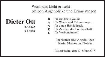 Traueranzeige von Dieter Ott von Trauerportal Rhein Main Presse