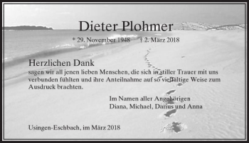 Traueranzeige von Dieter Plohmer von  Usinger Anzeiger