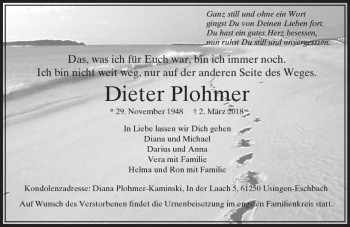 Traueranzeige von Dieter Plohmer von  Usinger Anzeiger