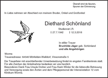 Traueranzeige von Diethard Schönland von Trauerportal Rhein Main Presse