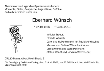 Traueranzeige von Eberhard Wünsch von Trauerportal Rhein Main Presse