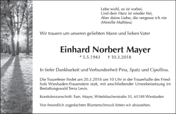 Traueranzeige von Einhard Norbert Mayer von Trauerportal Rhein Main Presse