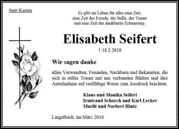 Traueranzeige von Elisabeth Seifert von VRM Trauer