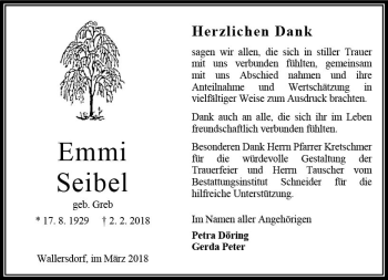 Traueranzeige von Emmi Seibel von VRM Trauer