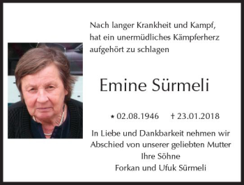Traueranzeige von Ernine Sürmeli von Trauerportal Rhein Main Presse